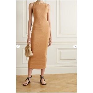 NWT The Line By K Dress Maribel Ribbed Jersey Knit Midi in Camel Tan
